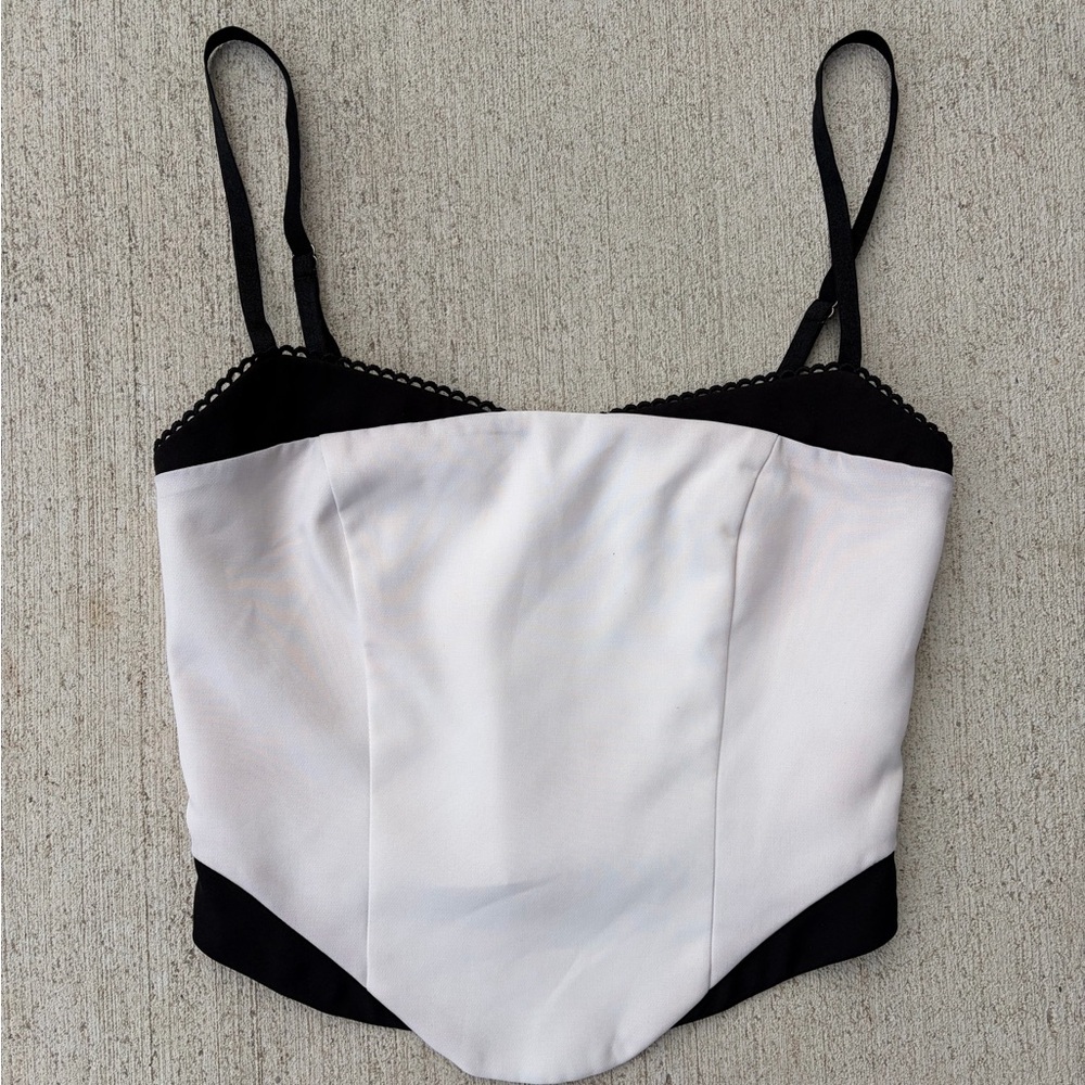 White Fox Corset Tank Top XS Black White Contrast Coquette Balletcore Y2K